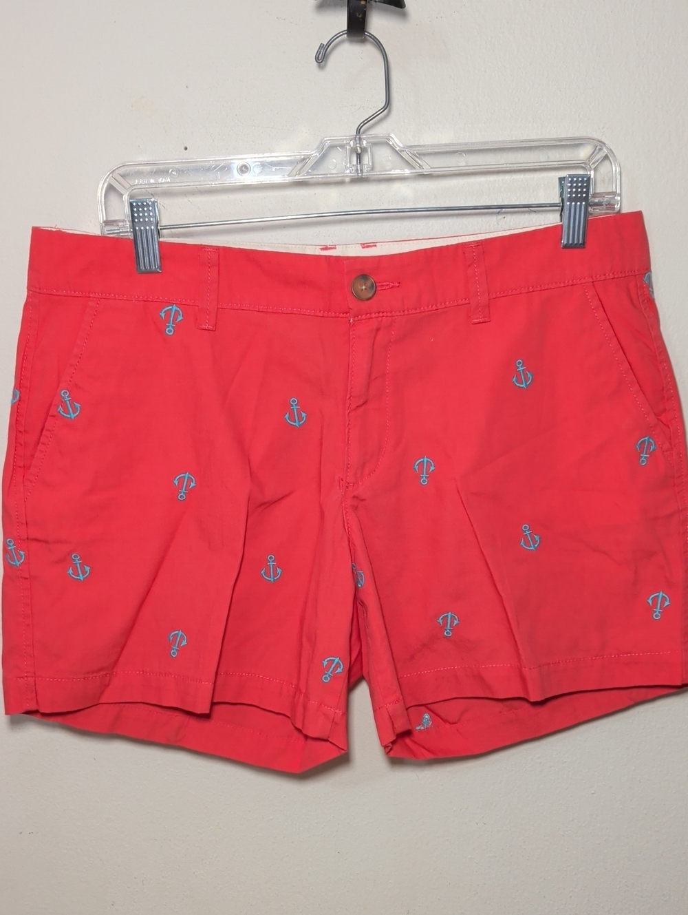 Old Navy 100% Cotton Chino Shorts Coral Blue Embroidered Anchors Women's Size 10